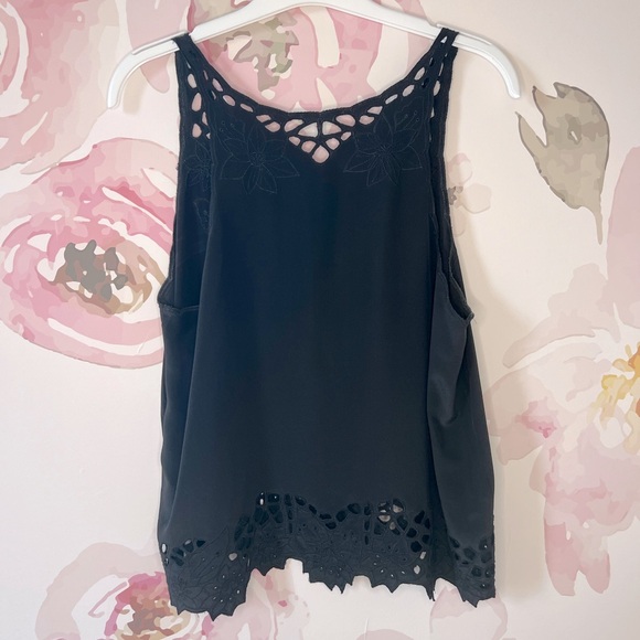 🖤Joie 100% Silk Black Camisole Tank Top with Floral Cutout Designs - Picture 2 of 6